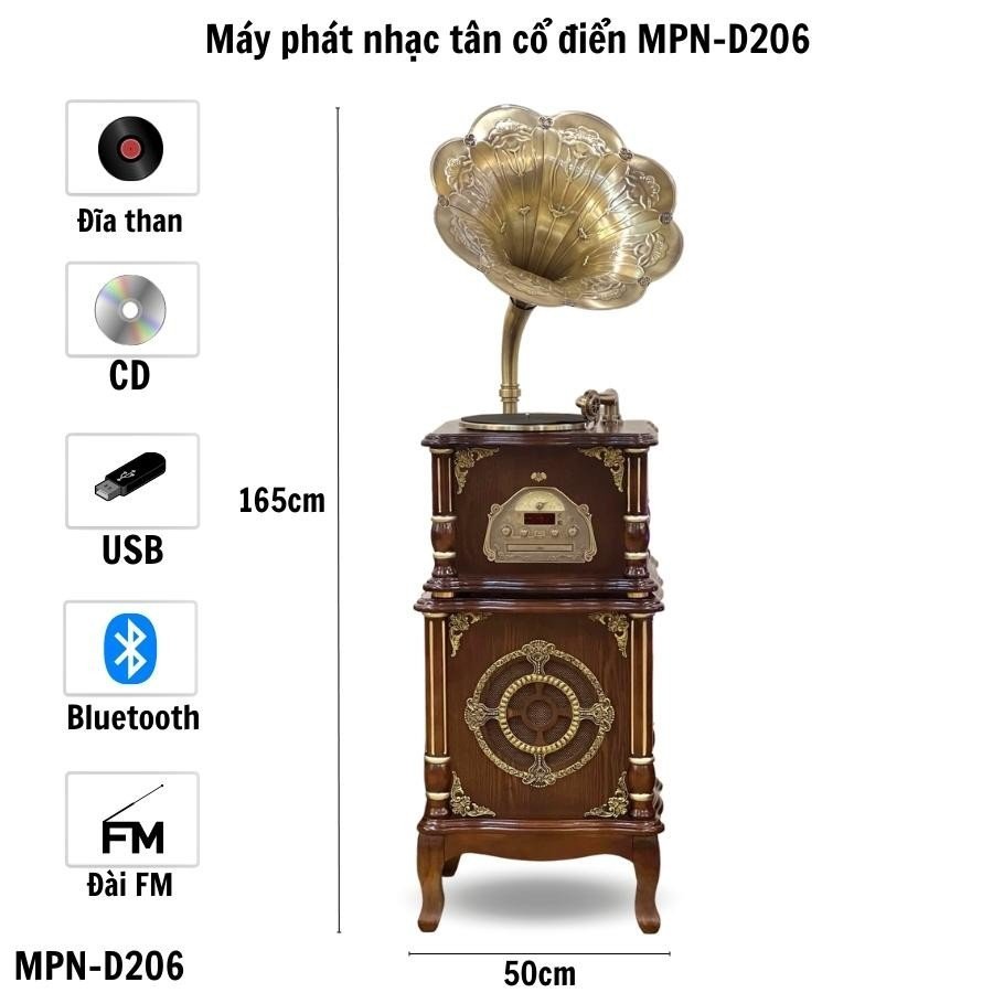 Máy phát nhạc loa kèn đồng thau mang phong cách tân cổ điển MPN-D206