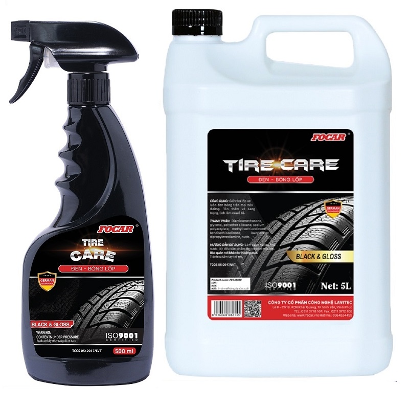 COMBO 5+1 Dung dịch dưỡng đen bóng lốp ô tô FOCAR Tire Care can 5L + bình xịt 500ml