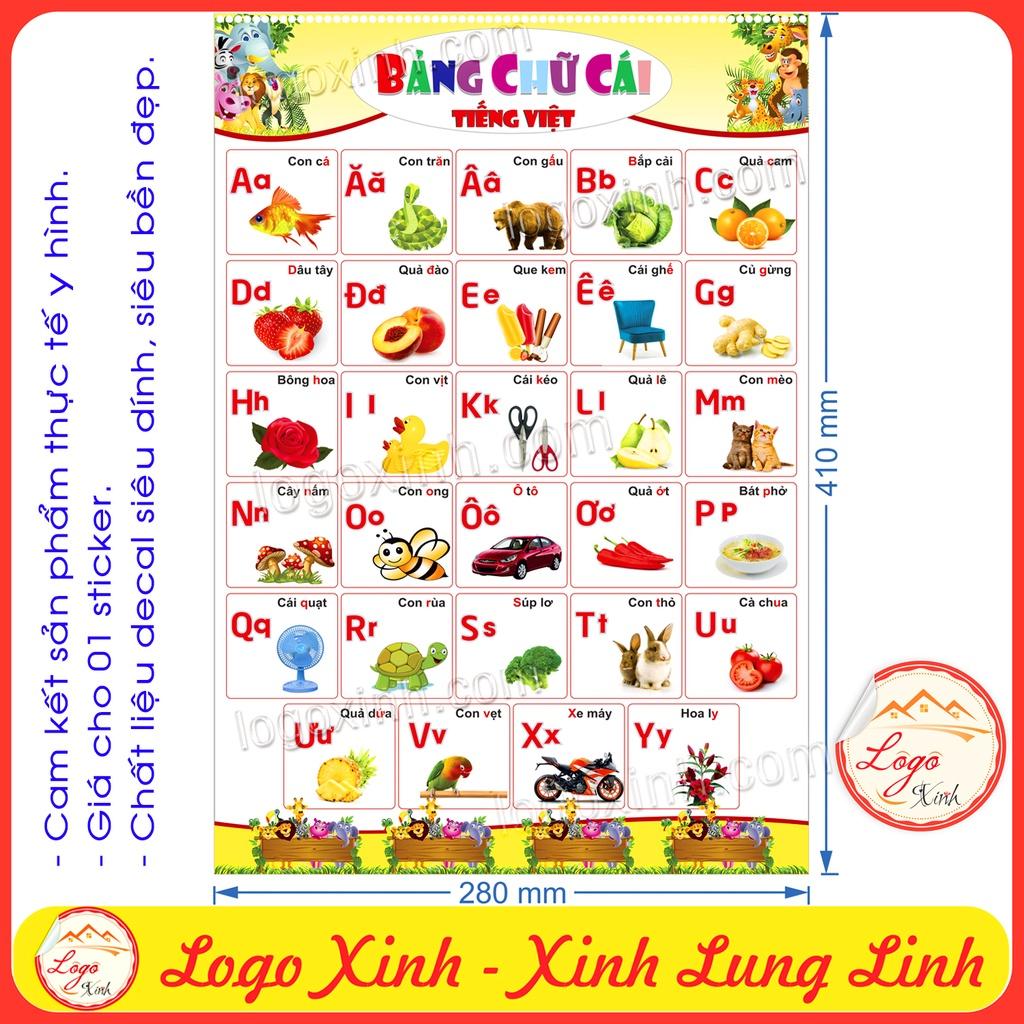 Bảng Chữ Cái In Hoa, In Thường Bằng Tếng Việt Kèm Hình Minh Họa Dạng Decal Dán Cho Bé Lớp Tiểu Học, Mầm Non, Bé Tập Đọc