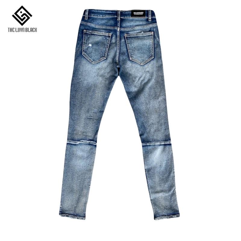 Quần Jean Nam TLB Xanh Blue Rách Gối Gắn Zipper YKK Khoá Kéo Ống Wash Màu Cực Đẹp