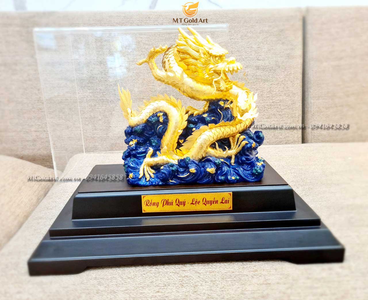 Tượng Rồng phong thủy vờn ngọc dát vàng (19x27x34cm) MT Gold Art- Hàng chính hãng, trang trí nhà cửa, phòng làm việc, quà tặng sếp, đối tác, khách hàng, tân gia, khai trương