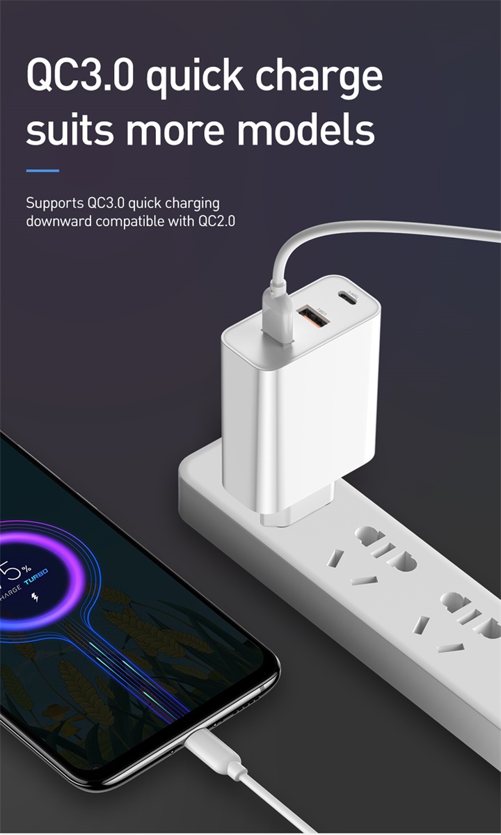 Củ sạc siêu nhanh Baseus công xuất 60W Sạc Nhanh Quick Charge PD3.0+ QC3.0 - 2 cổng USB , 1 Type C Cho iPhone Xiaomi Samsung Huawei - Hàng chính Hãng