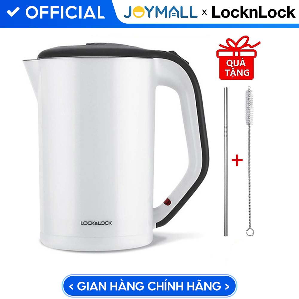 Ấm Đun Siêu Tốc Lock&Lock 2 Lớp Ruột Bình Bằng Thép Không Gỉ EJK738 - Hàng Chính Hãng, Tặng Kèm Cọ Rửa Và Ống Hút