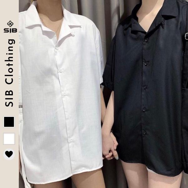 Sơ mi trắng đen SIB Clothing áo sơ mi nam nữ tay ngắn SIB023