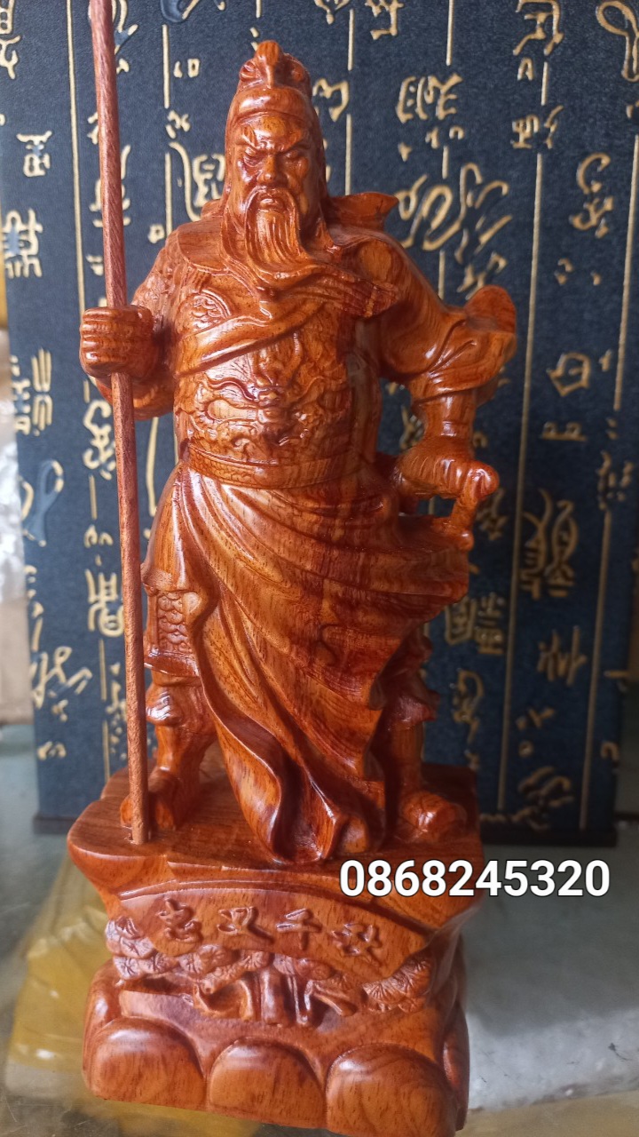 Tượng quan công trấn ải bằng gỗ hương đá kt 20×8×6cm