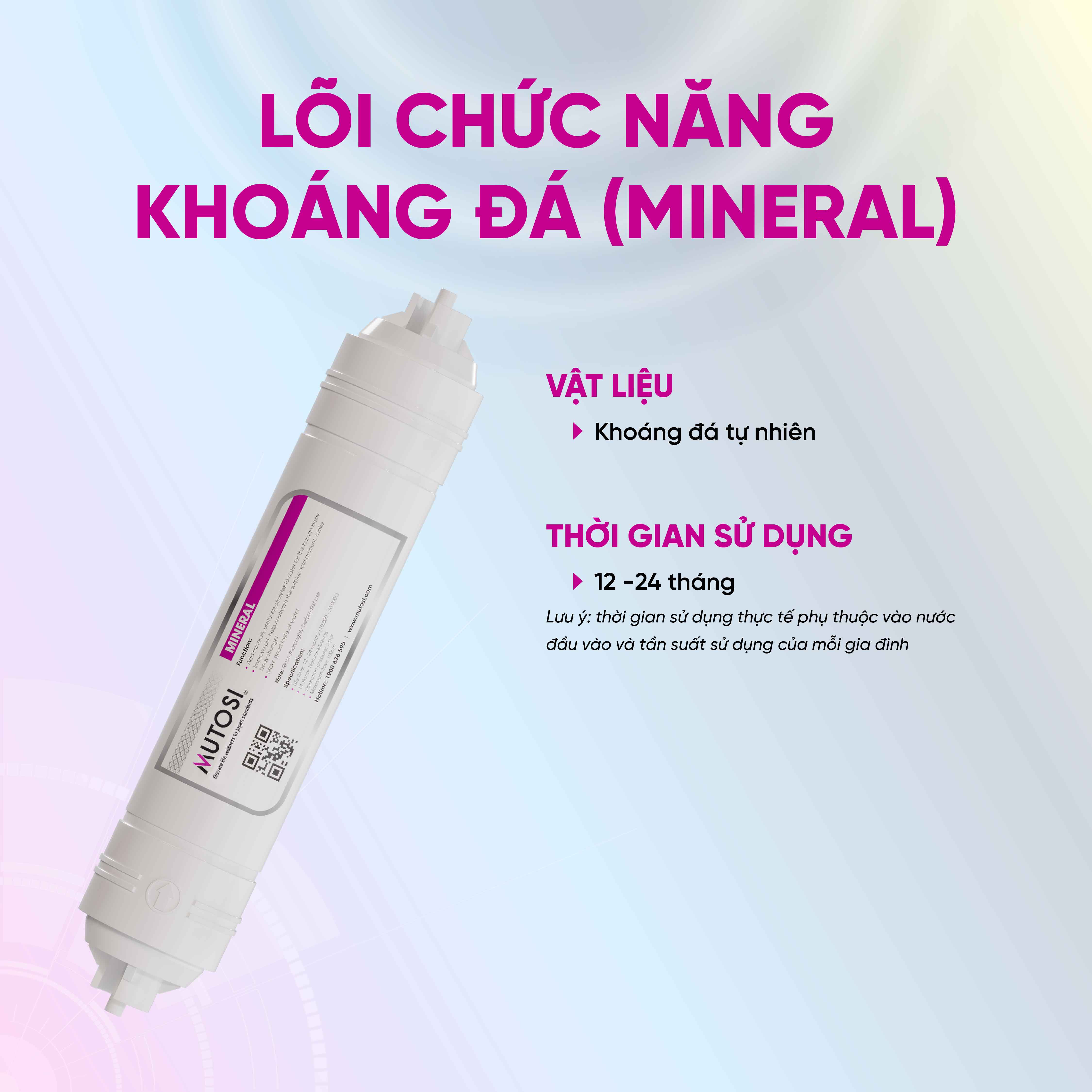 Lõi lọc nước chức năng - Hàng chính hãng Mutosi số 6/7/8 - Lõi đúc - Lõi khoáng đá (Mineral) - Bù khoáng, điện giải