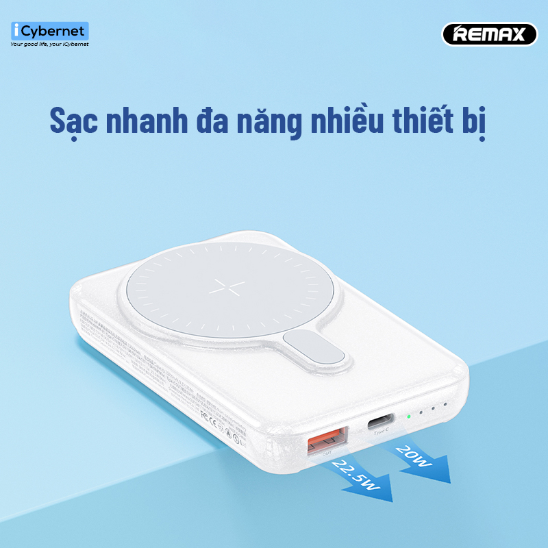 Sạc dự phòng không dây từ tính Remax RPP-85 kèm giá đỡ dung lượng 10000mAh - Hàng chính hãng