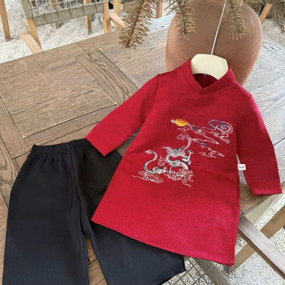 Set Quần Áo Dài Cách Tân Họa Tiết Vân Long 1-8 Tuổi Dành Cho Bé Trai