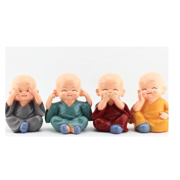 Tmark - BỘ TƯỢNG TỨ KHÔNG, bộ tượng chú tiểu mini, bộ tượng đẹp trang trí xe oto