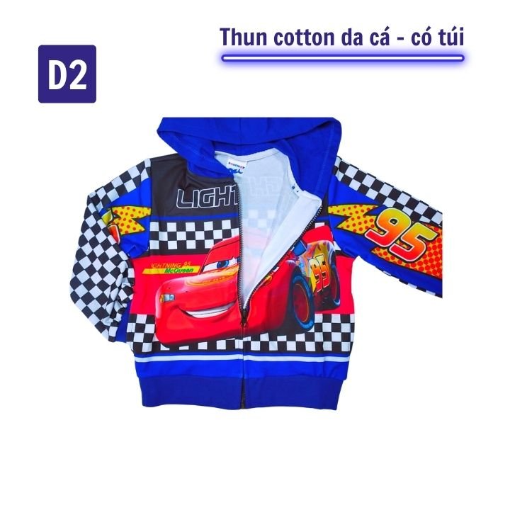 Áo khoác bé trai hình xe Mc Queen từ 10-43kg. Chất thun cotton da cá thoáng mát - hình đẹp không bong tróc
