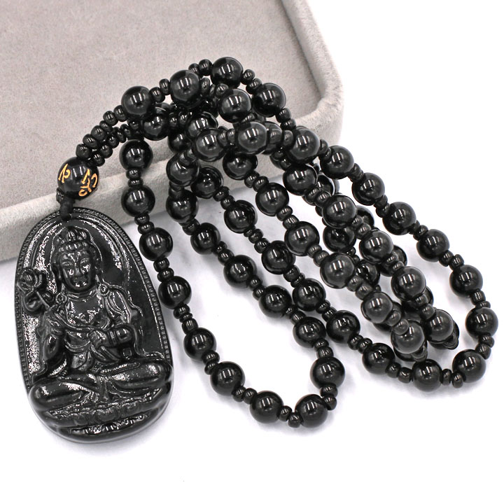 Vòng cổ Đại Thế Chí Bồ Tát đá thạch anh đen 4.3 cm DHTEB4