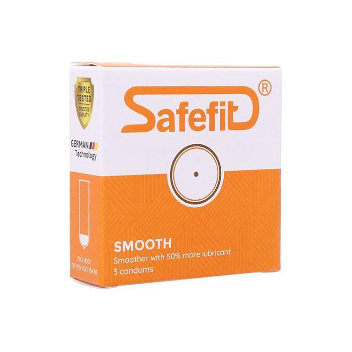 Bao cao su mỏng nhiều chất bôi trơn SafeFit Smooth - hộp 3 chiếc