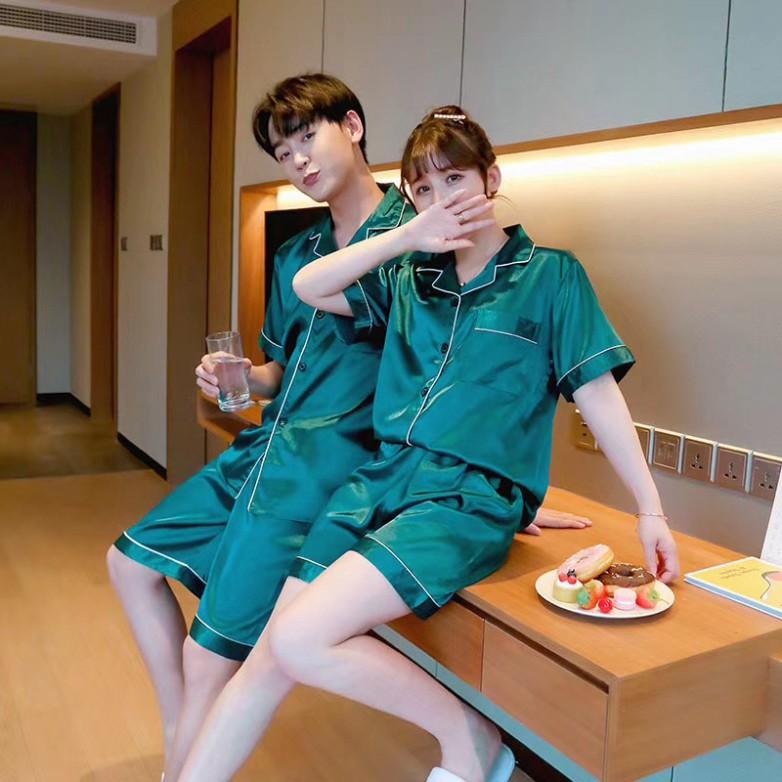 Bộ Đồ Ngủ Lụa Bóng Gợi Cảm Mặc Nhà Cho Cả Nam Và Nữ áo nữ đồ bộ pyjama pijama Đồ ngủ đôi đồ mặc nhà thu đông lụ