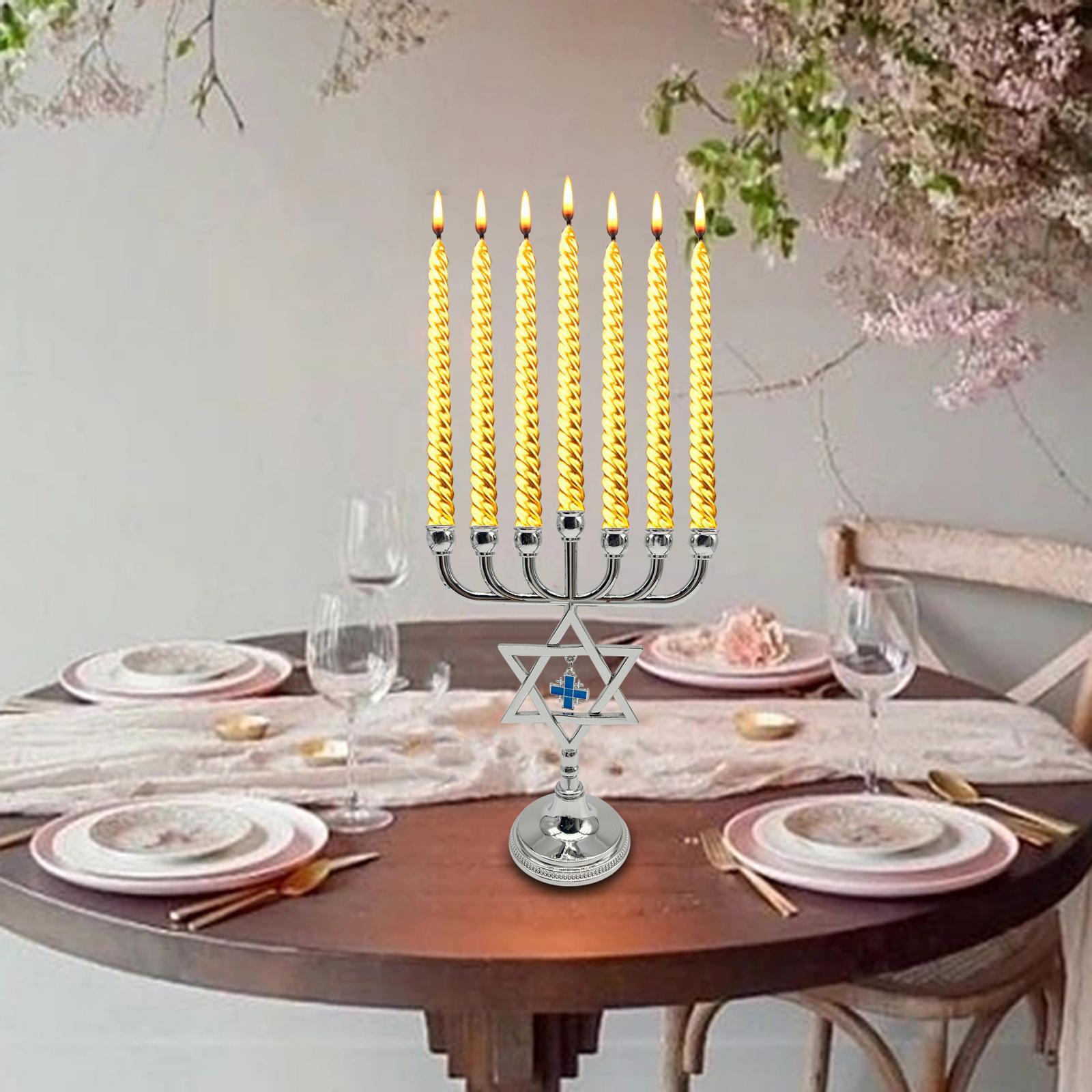 Hanukkah Menorah Candle Holder with star  Branches Candlestick Decorations Elegant for Fireplace Mantel Height 17cm Candle Stand