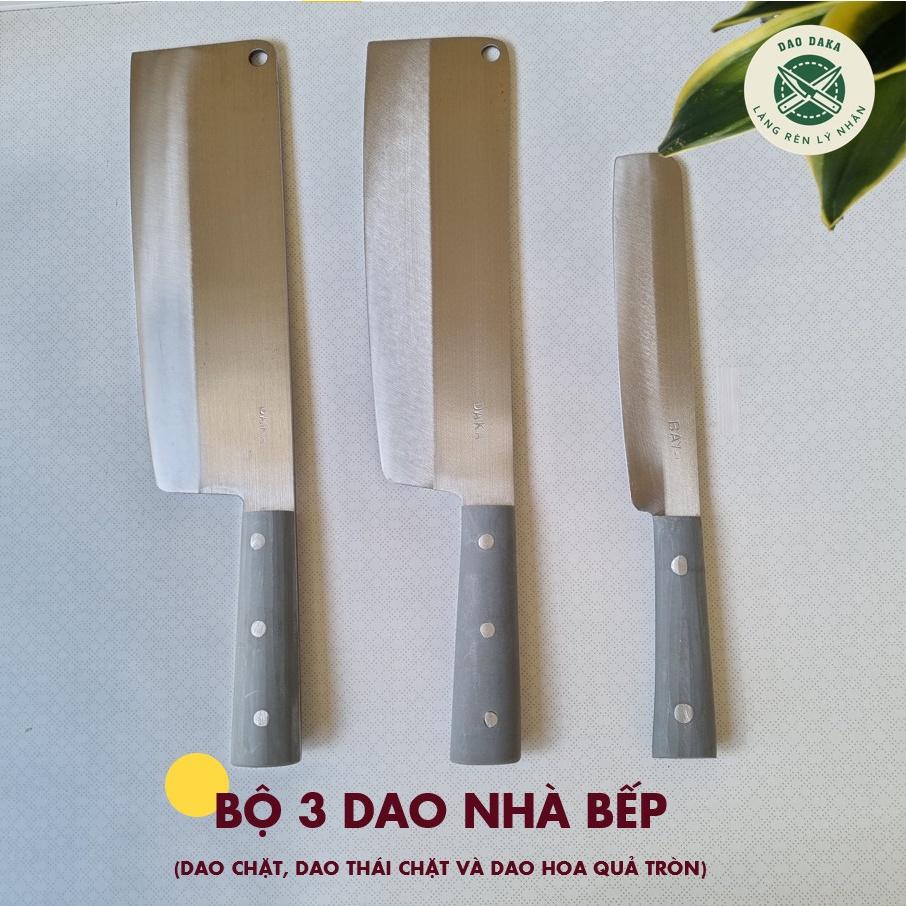Combo dao nhà bếp - Chặt, pha và hoa quả thép Nhật trắng không gỉ - Chuôi nhựa