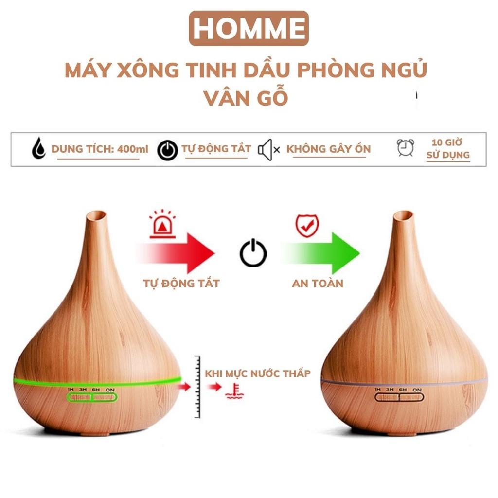 Máy xông tinh dầu phòng ngủ HOMME vân gỗ cỡ lớn hình quả bầu làm thơm phòng có điều khiển,đèn LED,tự tắt khi hết nước