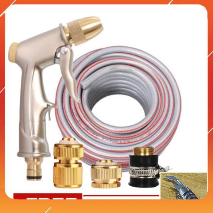 Bộ dây vòi xịt nước rửa xe, tưới cây . tăng áp 3 lần, loại 20m 206701-1 đầu đồng,cút đồng,+ tặng mở chai