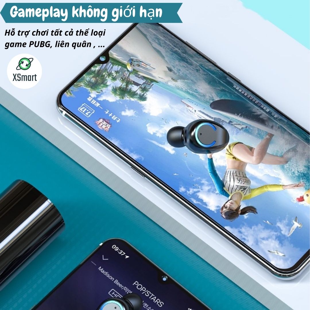 Tai nghe bluetooth không dây XSmart mini F96 New Pro Bass 2021, cảm ứng vân tay, nghe nhạc chơi game thể thao cho điện thoại - Hàng Chính Hãng