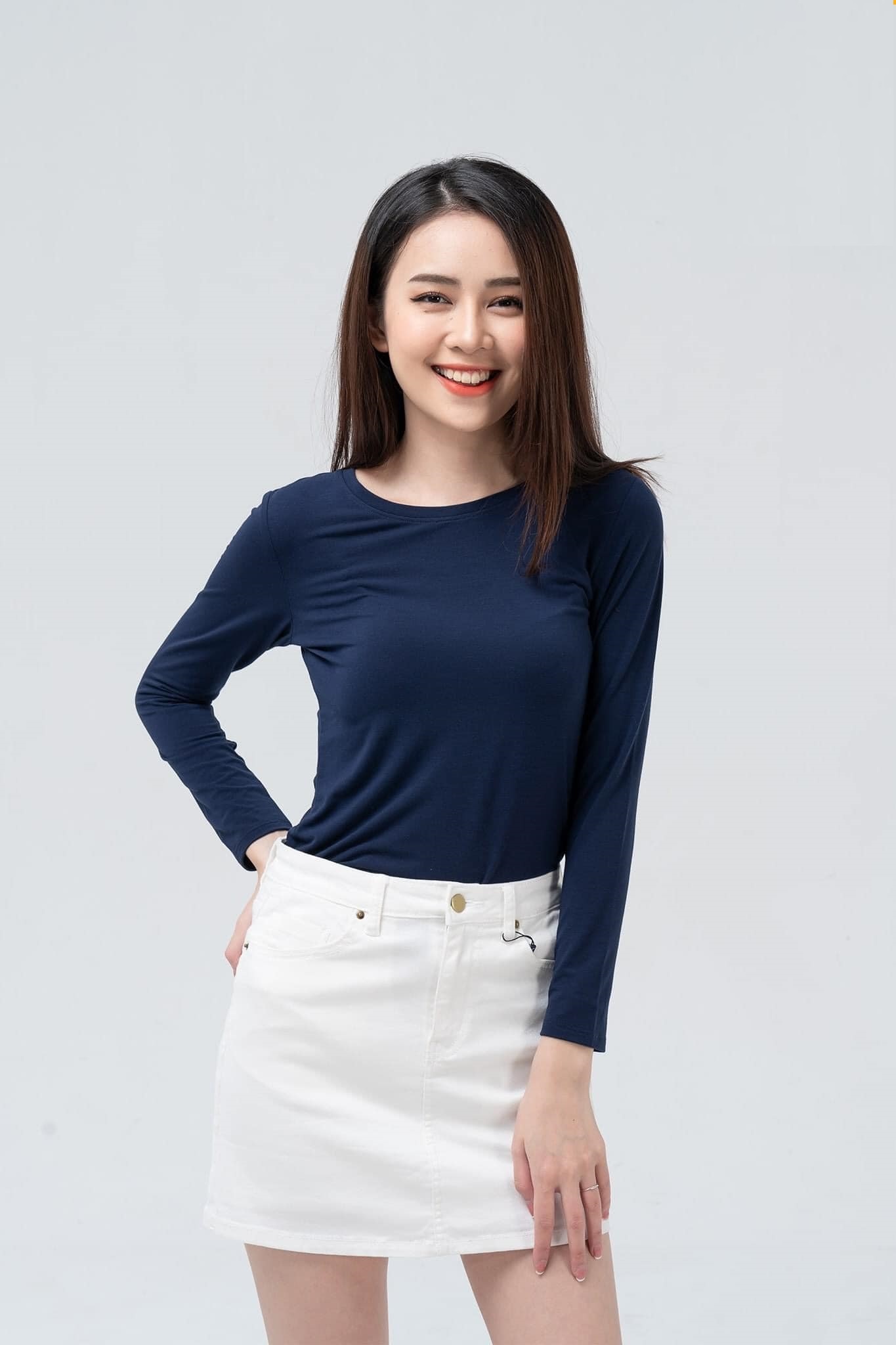 Áo thun giữ nhiệt nữ dài tay cổ tròn Vicci vải Premium Cotton cao cấp co giãn, mềm mịn ôm dáng nhiều màu
