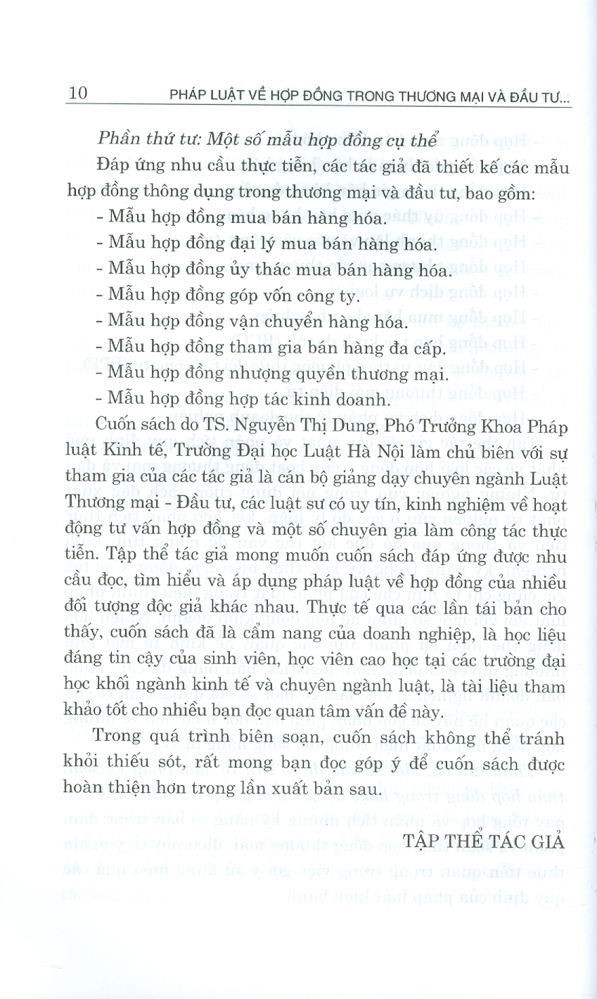 PHÁP LUẬT VỀ HỢP ĐỒNG TRONG THƯƠNG MẠI VÀ ĐẦU TƯ - Những Vấn Đề Pháp Lý Cơ Bản (Sách chuyên khảo) (Xuất bản lần thứ tư có sửa chữa, bổ sung)