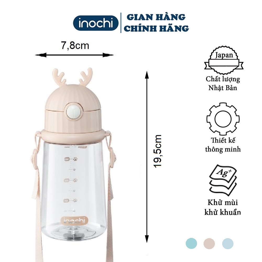 Bình nước trẻ em Goki Rudy 450ml nhựa Tritan an toàn có dây đeo ( Tặng kèm sticker) Hàng Chuẩn Nhật Bản - Chính hãng inochi
