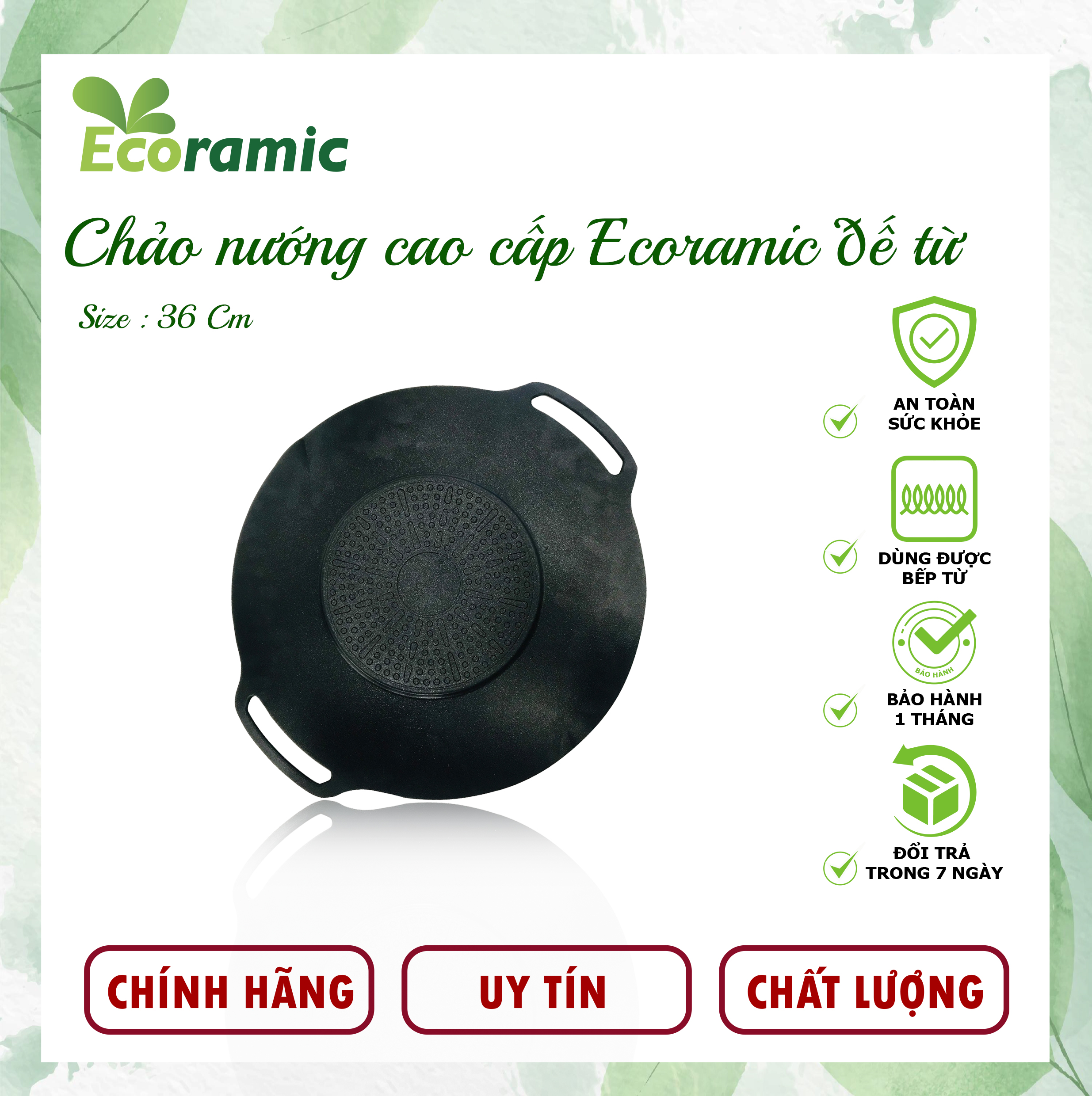 [CAO CẤP] Chảo nướng chống dính bếp từ Ecoramic 36cm - Tặng túi đựng kèm tiện lợi