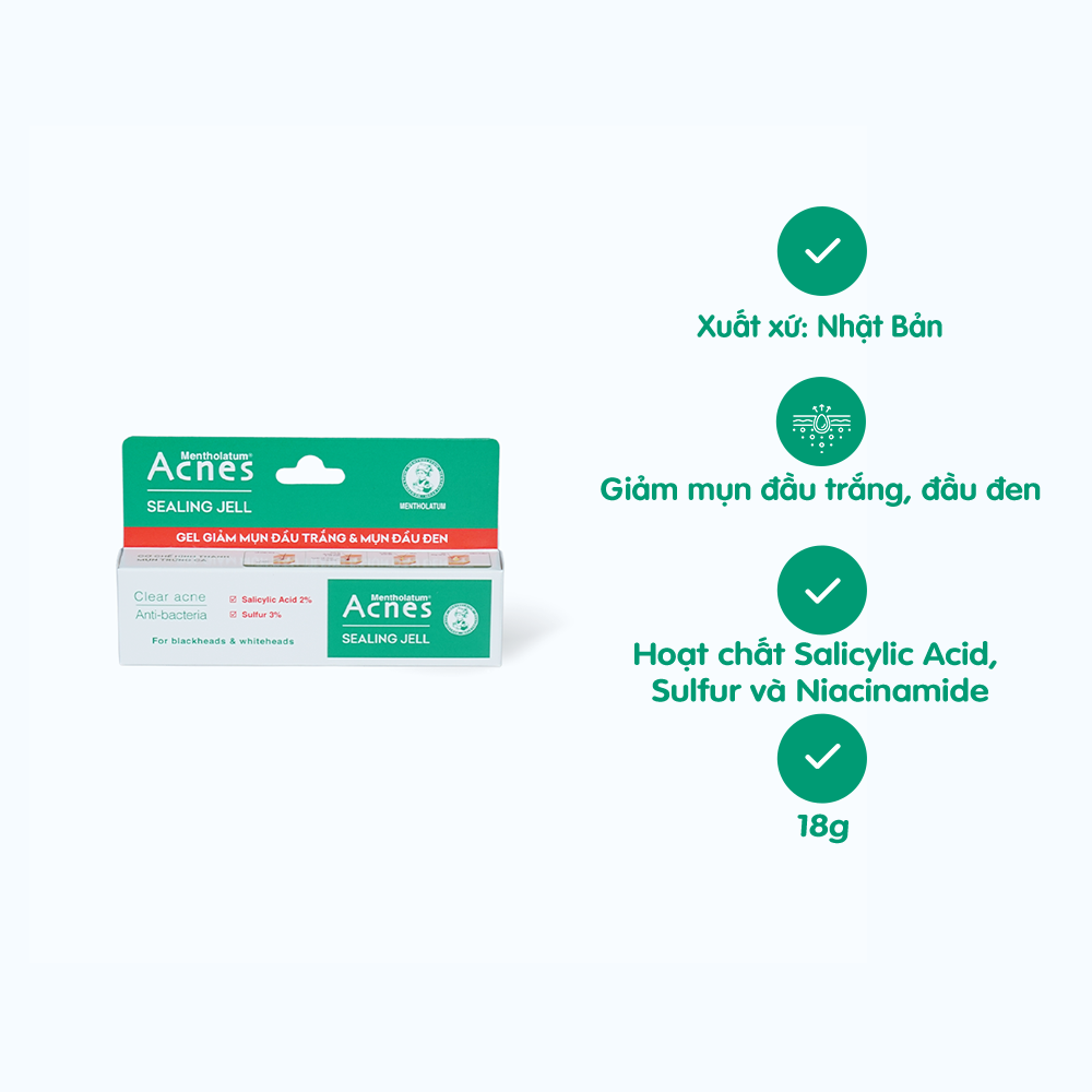 Gel ACNES Sealing Jell Hỗ Trợ Sạch Mụn và Kháng Khuẩn, Hạn Chế Sẹo Thâm (Tuýp 18g)