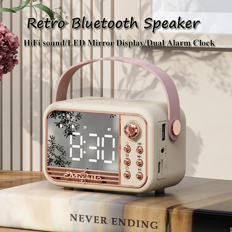 Loa retro loa bluetooth đèn led firror cổ điển máy nghe nhạc hifi âm thanh âm thanh với thời gian hiển thị đồng hồ báo thức kép hỗ trợ đồng hồ báo thức tf màu sắc: màu trắng be
