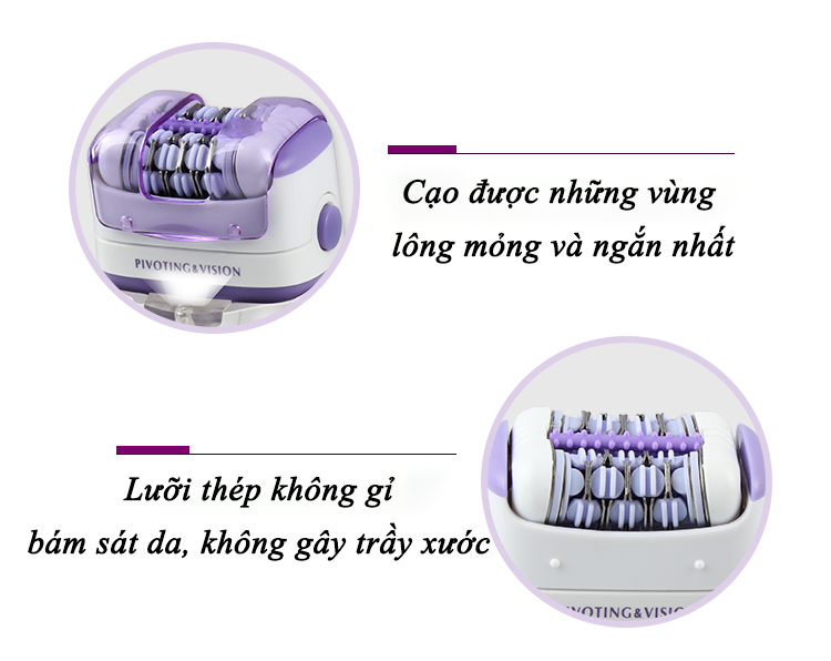 Máy tẩy lông tẩy và nhổ lông toàn thân, cạo lông tay chân, tẩy sạch lông vùng bikini sử dụng pin sạc chuyên nghiệp điều chỉnh 2 Đầu Thay Thế