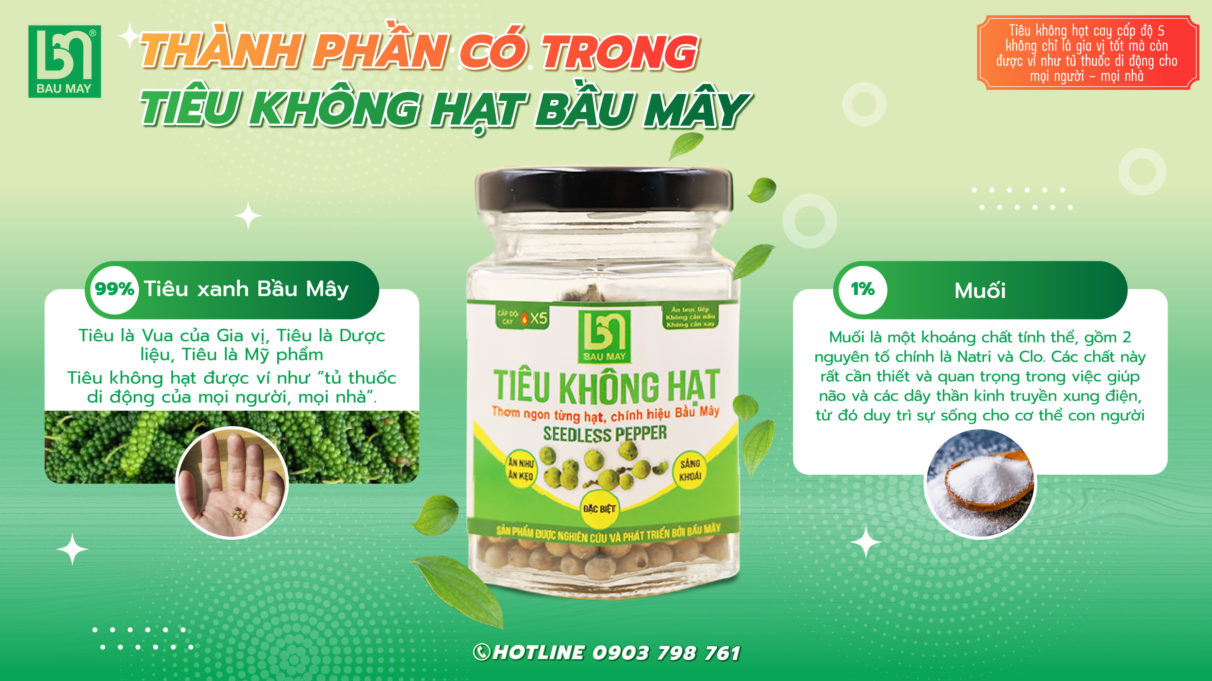 Tiêu không hạt Organic Bầu Mây 20g - Tủ thuốc di dộng giúp Kích thích ăn uống và cải thiện hệ tiêu hóa, Chống buồn ngủ, giúp tỉnh táo khi làm việc và say tàu xe