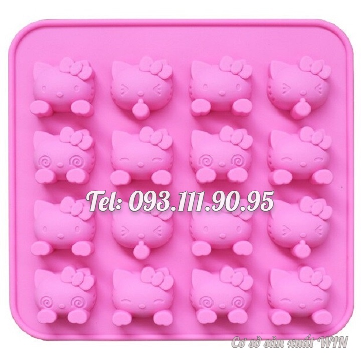 Khuôn silicon làm rau câu, socola 16 mèo Kitty - Mã số 1231