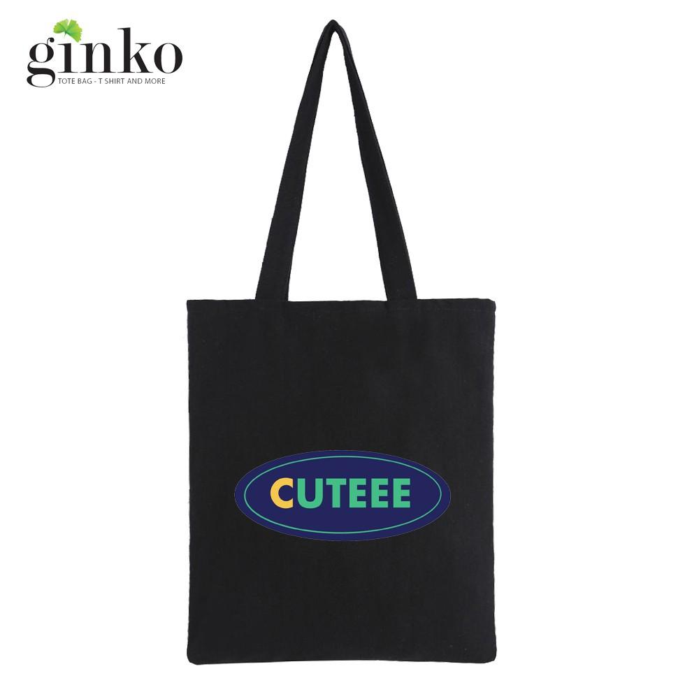 Túi Tote Vải Canvas Ginko kiểu basic có dây kéo khóa miệng túi( có túi con bên trong) đựng vừa laptop 14 inch và nhiều đồ dùng khác Phong Cách ulzzang Hàn Quốc In Hình Cute B42