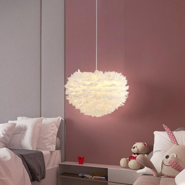 Đèn chùm ERVAI lông vũ cao cấp, sang trọng loại 45cm với 3 chế độ ánh sáng - kèm bóng LED chuyên dụng