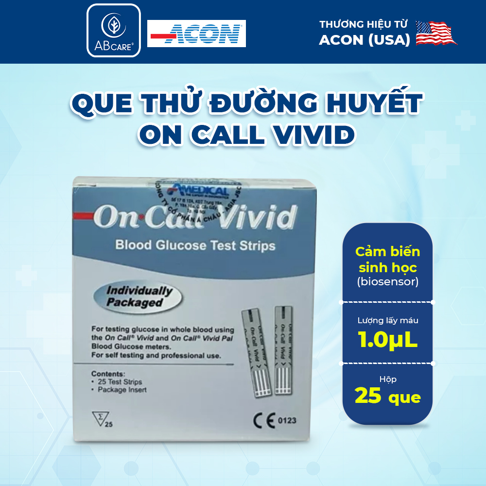 Que thử đường huyết On call Vivid Acon Hộp 25 que