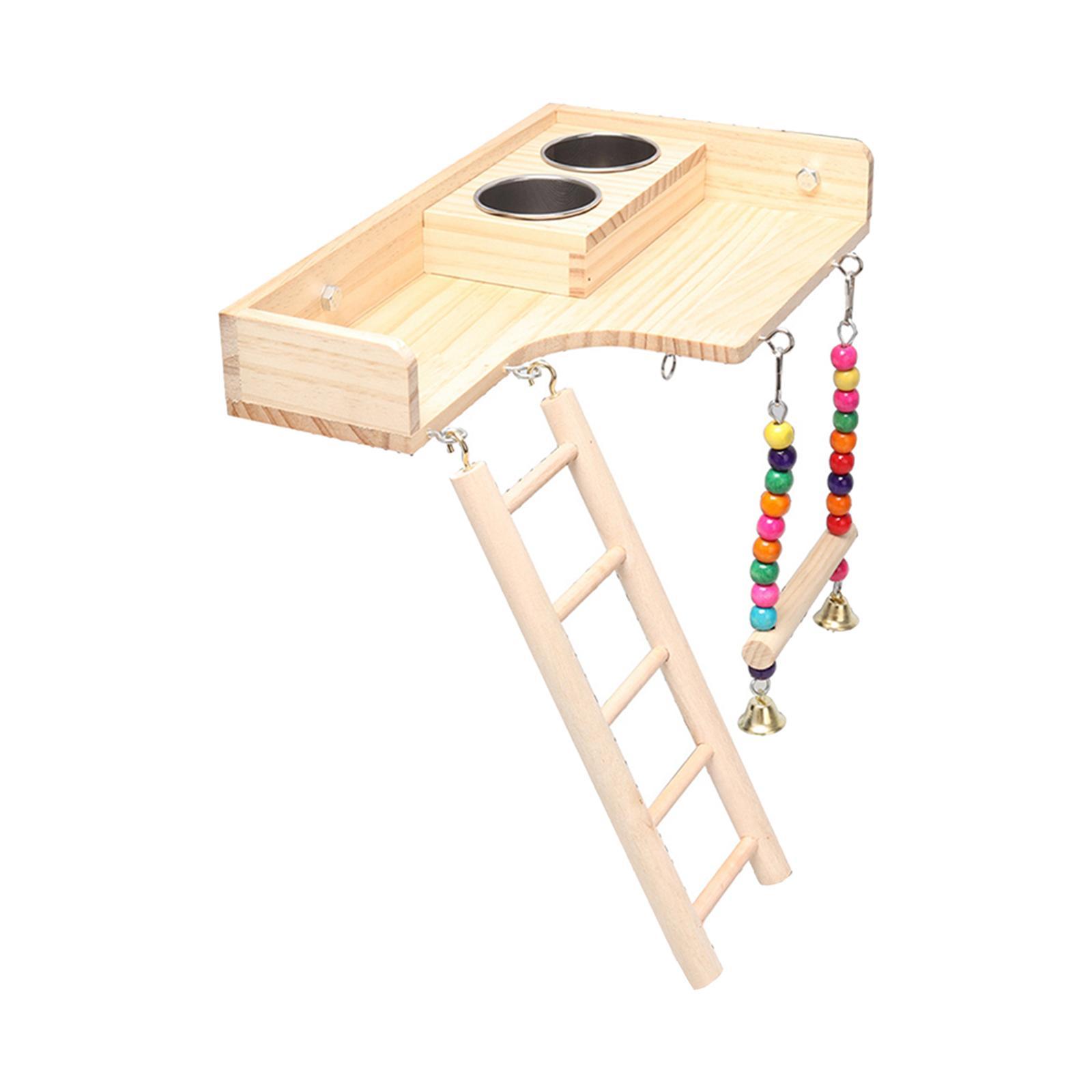 Pet Bird Parrot Playground Wooden Ladder Toy Interactive Platform Accessory