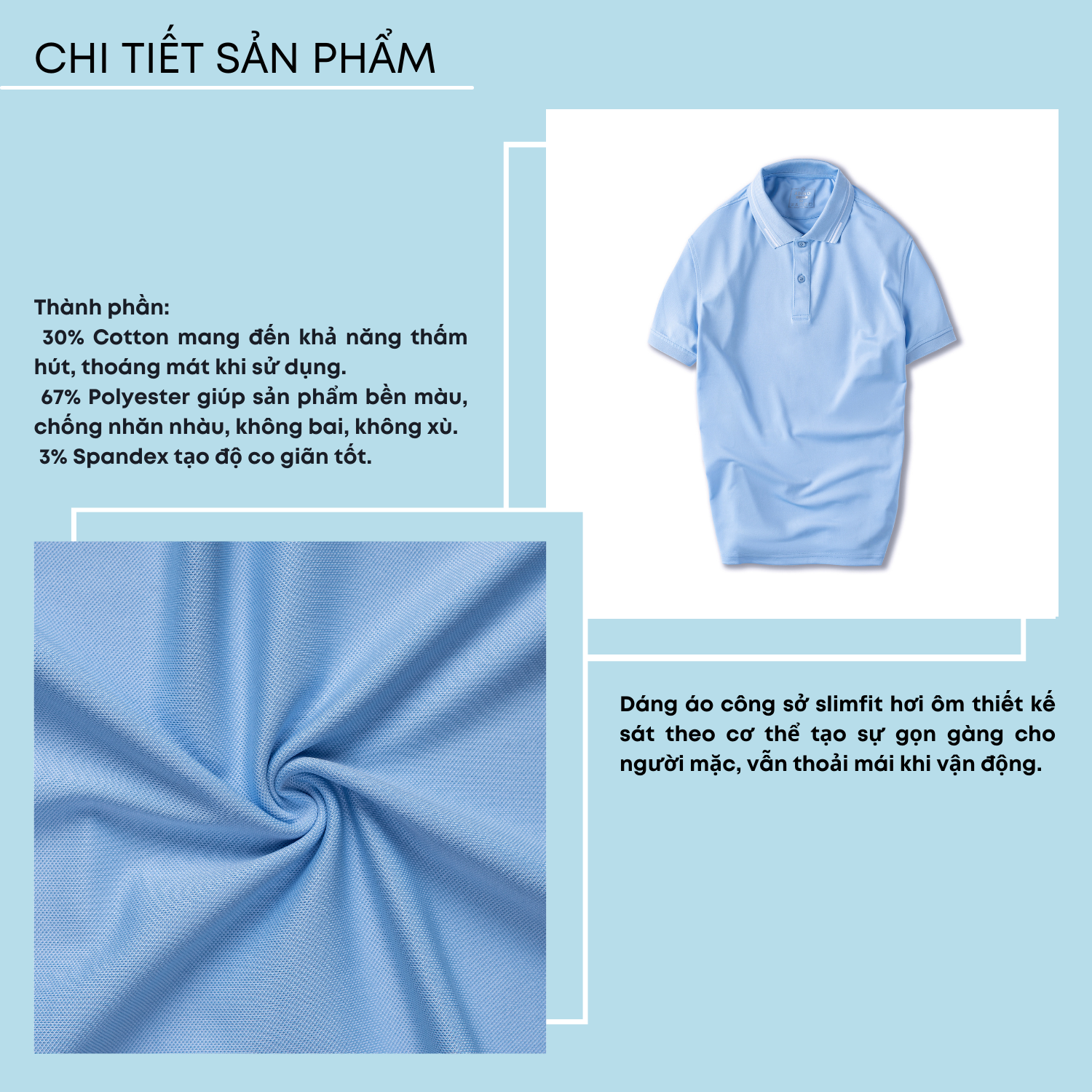 Áo thun nam có cổ màu xanh biển phối viền ADINO vải polyester cotton mềm mịn dáng slimfit công sở trẻ trung AP96