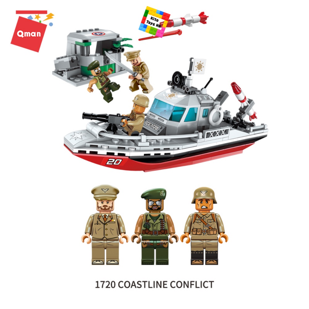 Đồ Chơi Lắp Ráp Lego Quân Sự Qman 1720 Tàu Cảnh Sát Tuần Tra Biển 235 Chi Tiết