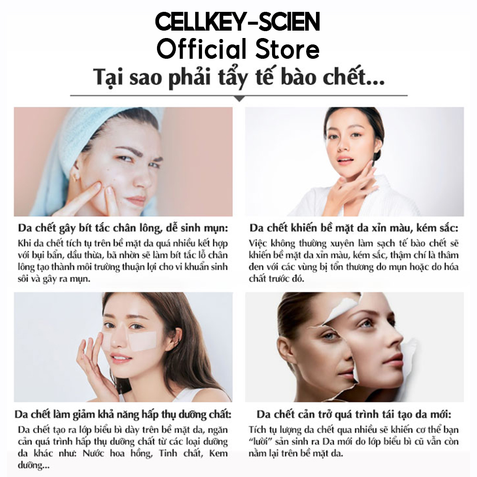 Combo 2 Tẩy Da Chết Tế Bào Gốc Thực Vật Làm Sạch Sâu Dịu Nhẹ Dưỡng Ẩm Trắng Da Chống Nhăn Cho Da Nhạy Cảm Cellkey-Scien White Peeling Gel
