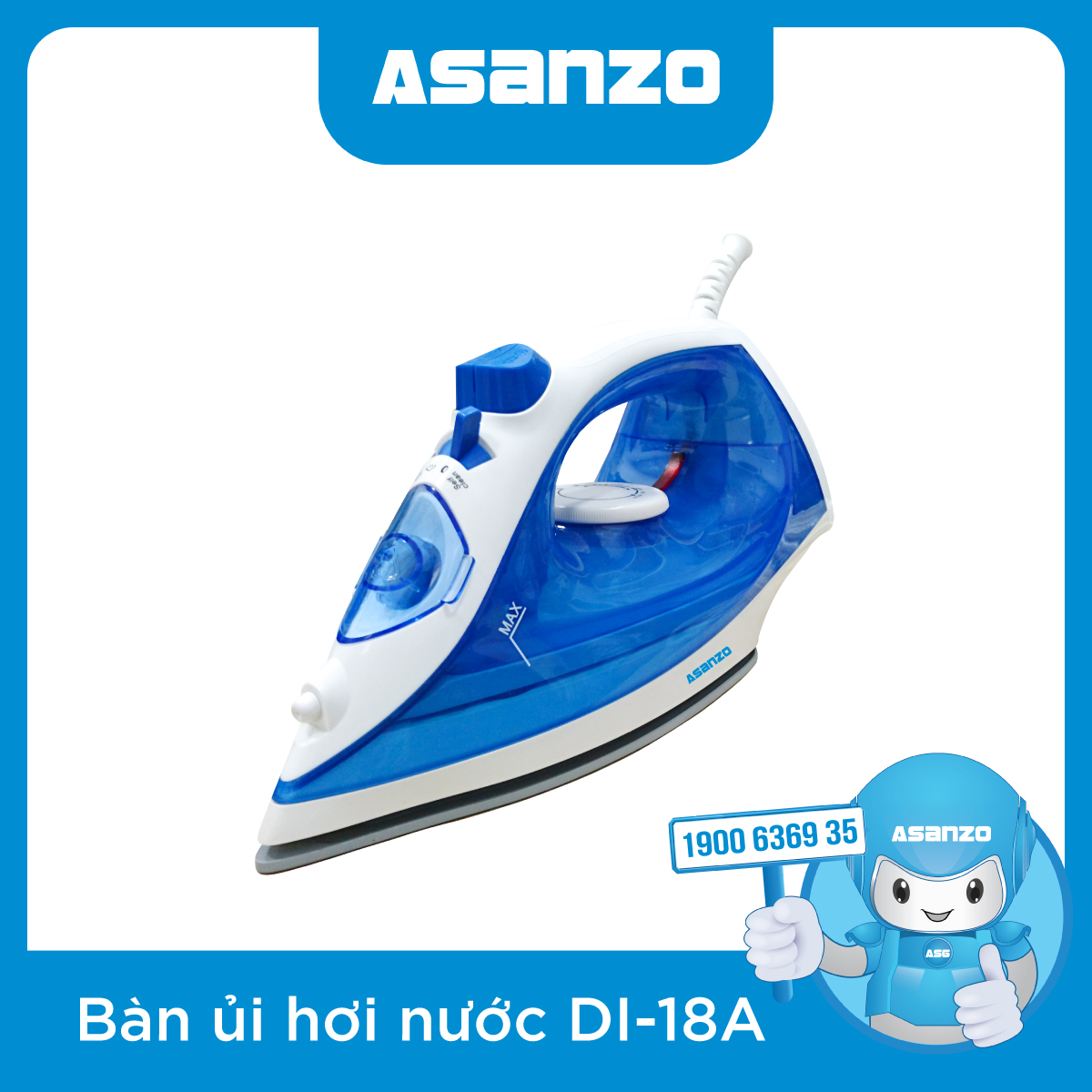 Bàn Ủi Hơi Nước 1600W Asanzo DI18A - Hàng Chính Hãng