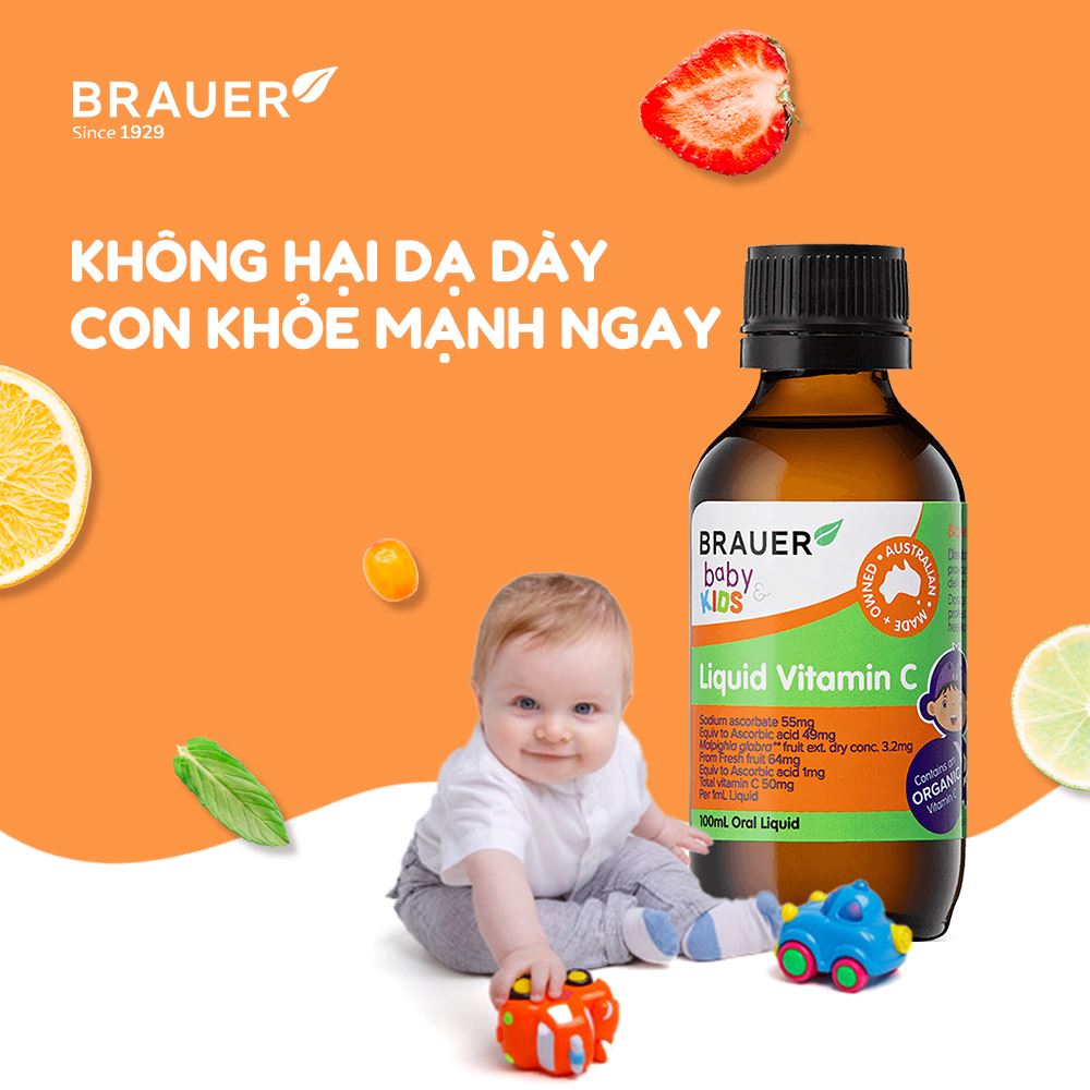 Vitamin C cho trẻ trên 1 tuổi Brauer Baby & Kids Liquid Vitamin C tăng sức đề kháng - QuaTangMe Extaste