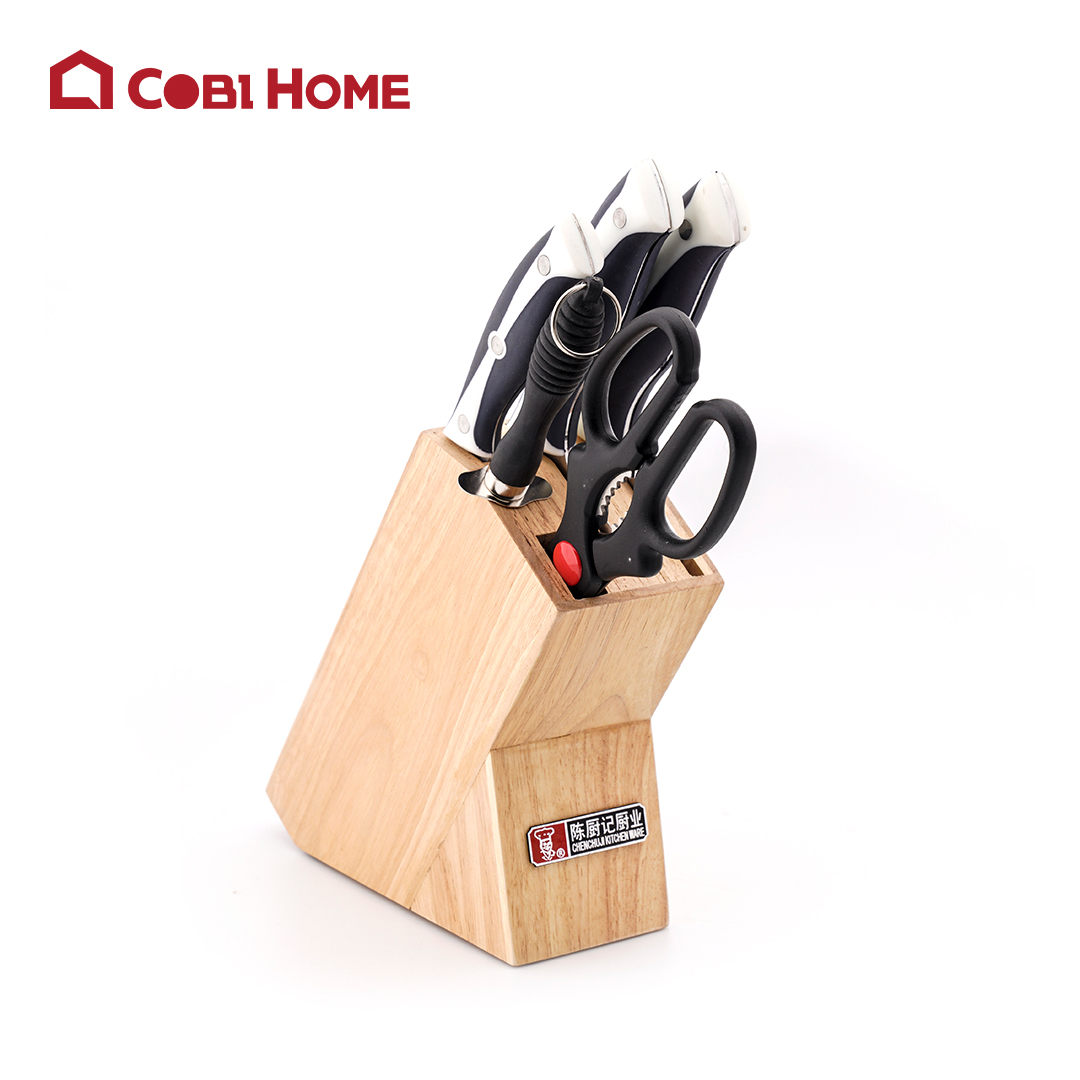 Bộ dao nhà bếp 6 món (3 dao, 1 đồ mài, 1 kéo, 1 hộp đựng dao bằng gỗ)
