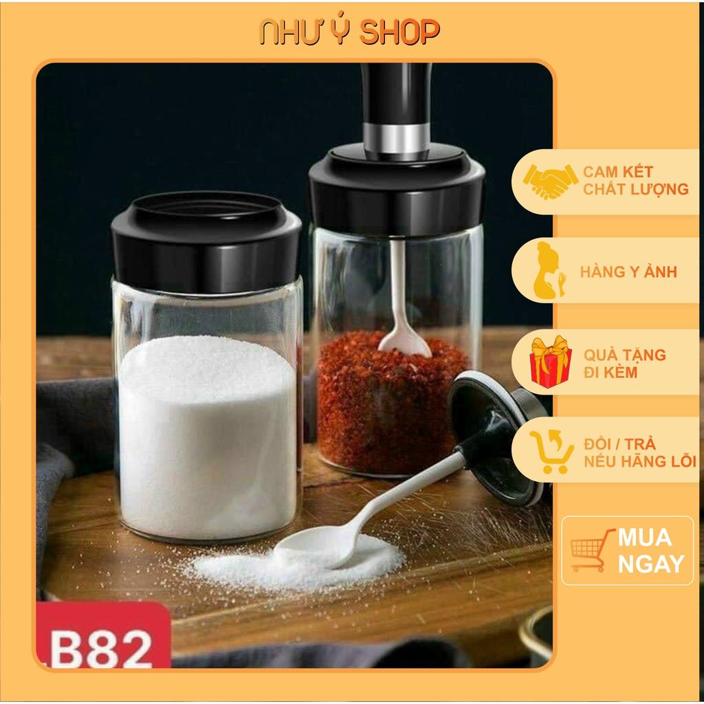 Hộp đựng gia vị thủy tinh kèm thìa