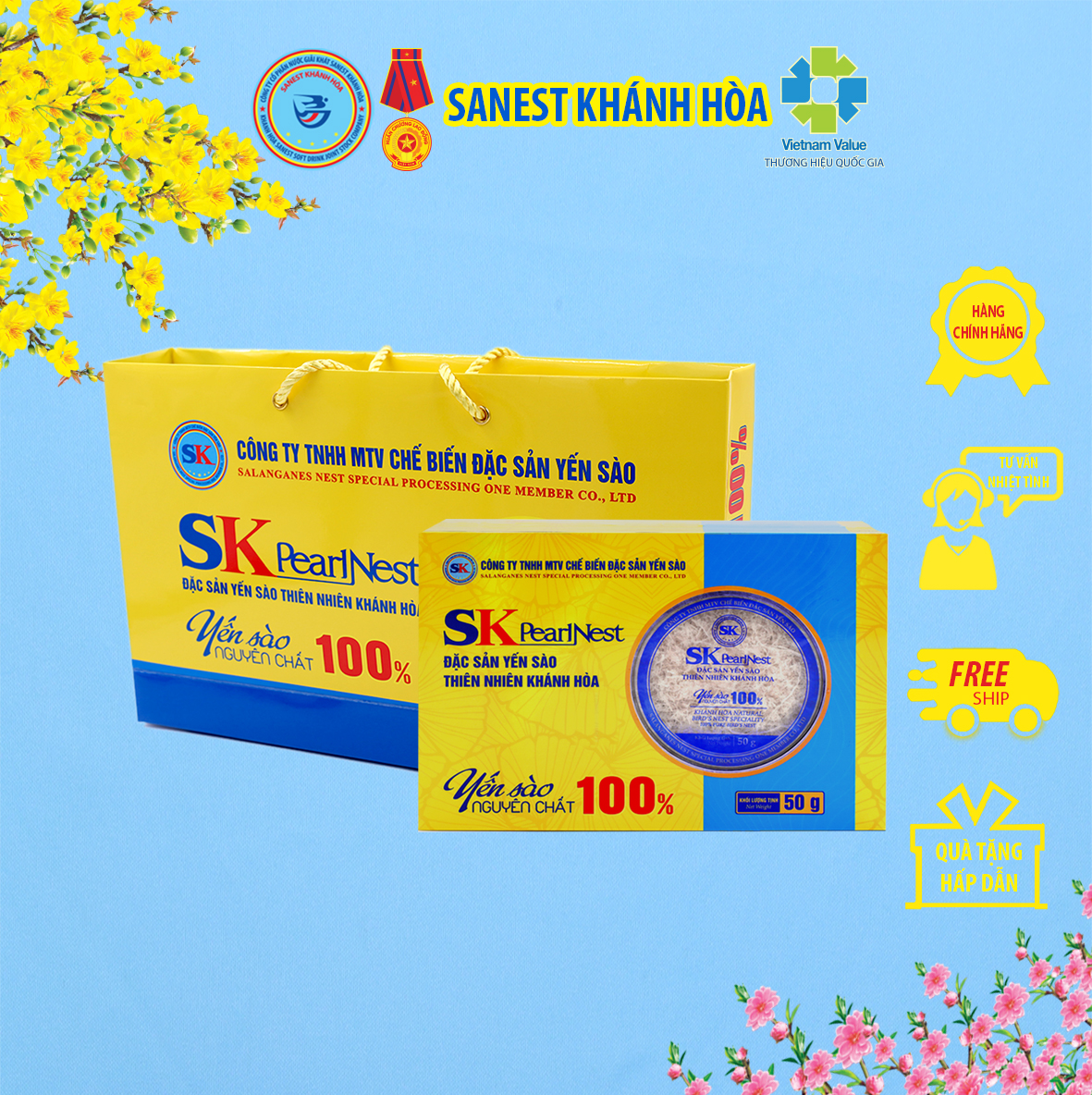 SKPearlNest Khánh Hòa Đặc sản yến sào tinh chế hộp 50g