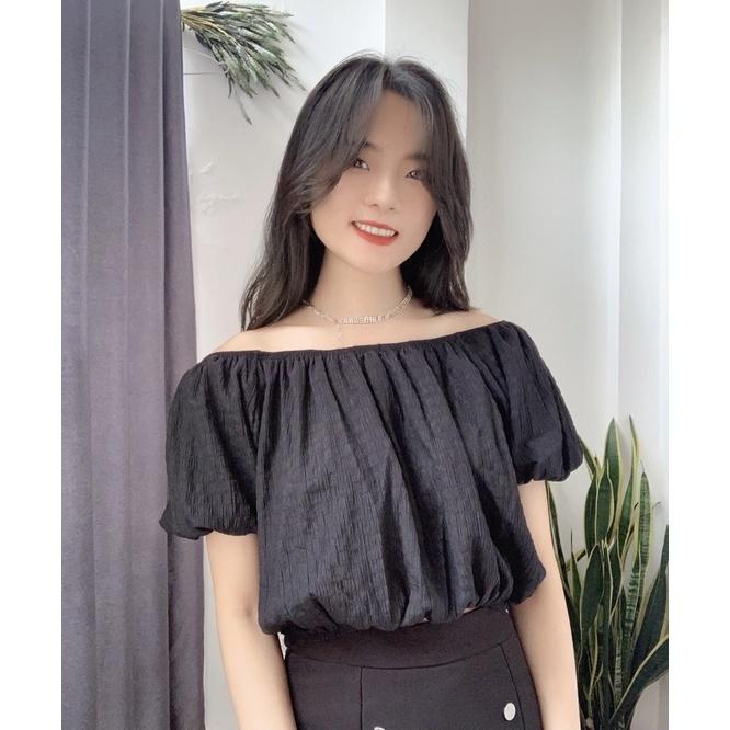 Áo sơ mi kiểu trễ vai nữ tay bồng bo chun hàng thiết kế cao cấp