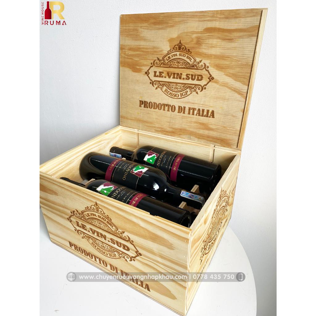 Quà tặng hộp gỗ 6 chai vang Ý Mondovino Semi