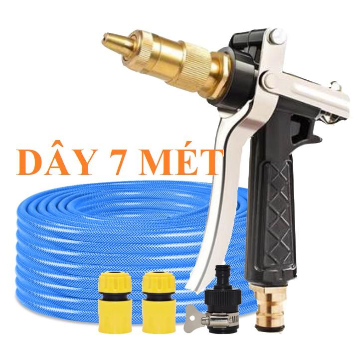 Vòi Xịt️Evoucher Bộ dây vòi xịt nước rửa xe, tưới cây , tăng áp 3 lần, loại 7m, 10m 206236 đầu đồng,cút+ khăn phượt