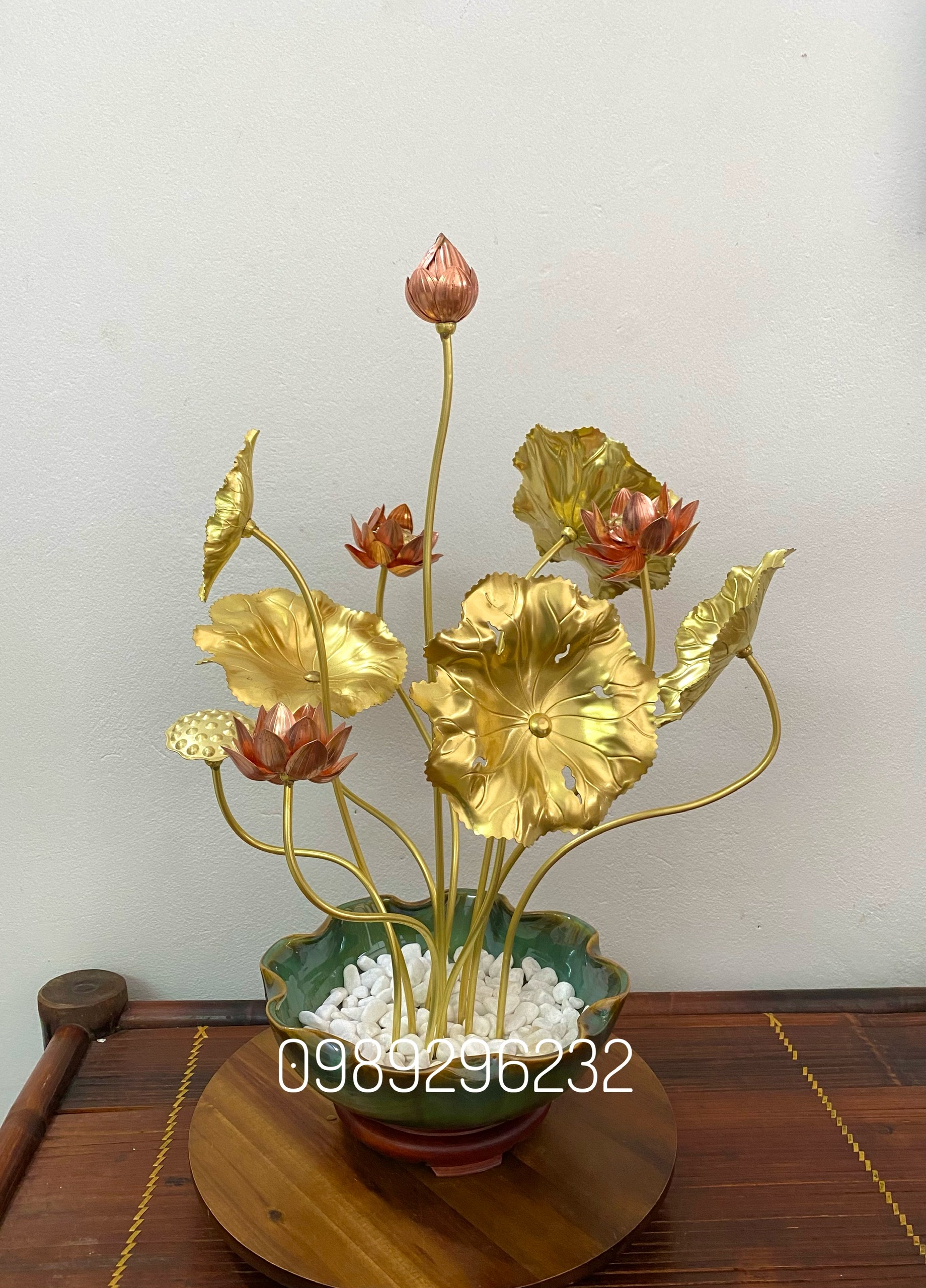 Chậu hoa sen bằng đồng vàng kết hợp đồng đỏ cao cấp