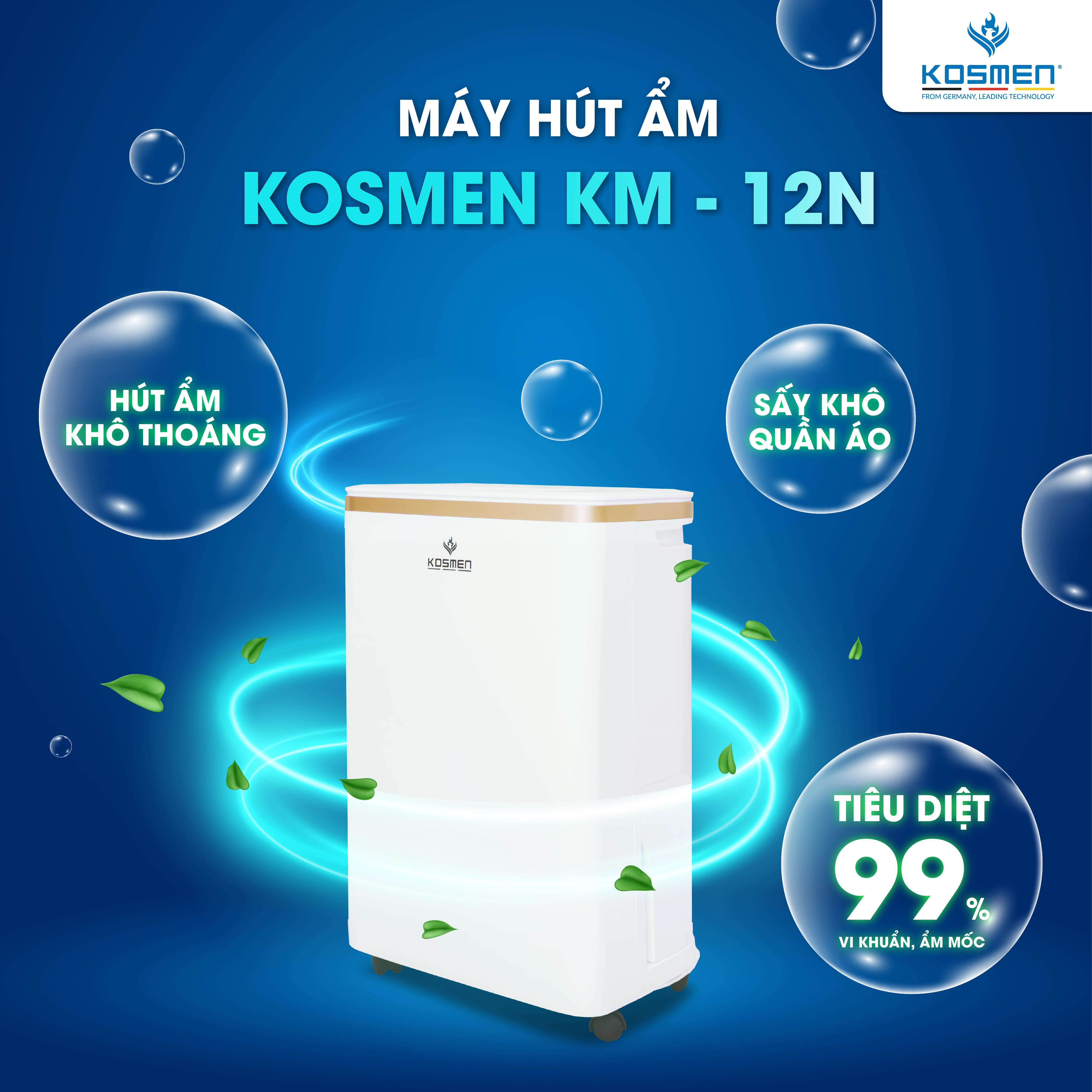 Máy hút ẩm gia đình Kosmen KM-12N - Hàng Chính Hãng