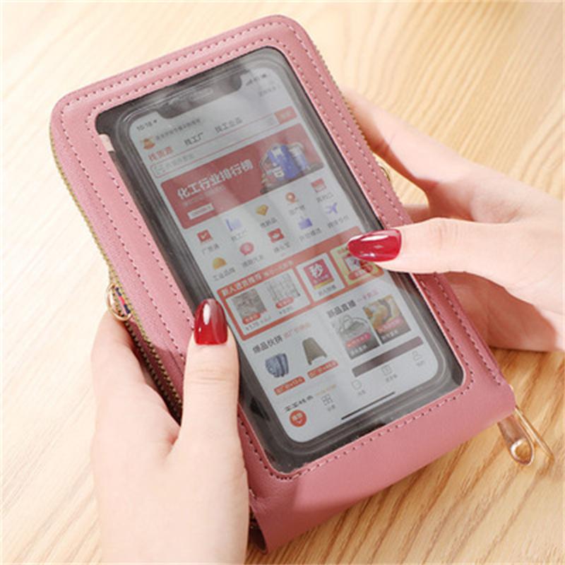 Túi Xách Nữ 2021 Thời Trang Mới Màn Hình Cảm Ứng Vai Túi Điện Thoại Di Động Mini Đeo Chéo Túi Da Di Động Ví Ví Túi Đựng phụ Nữ