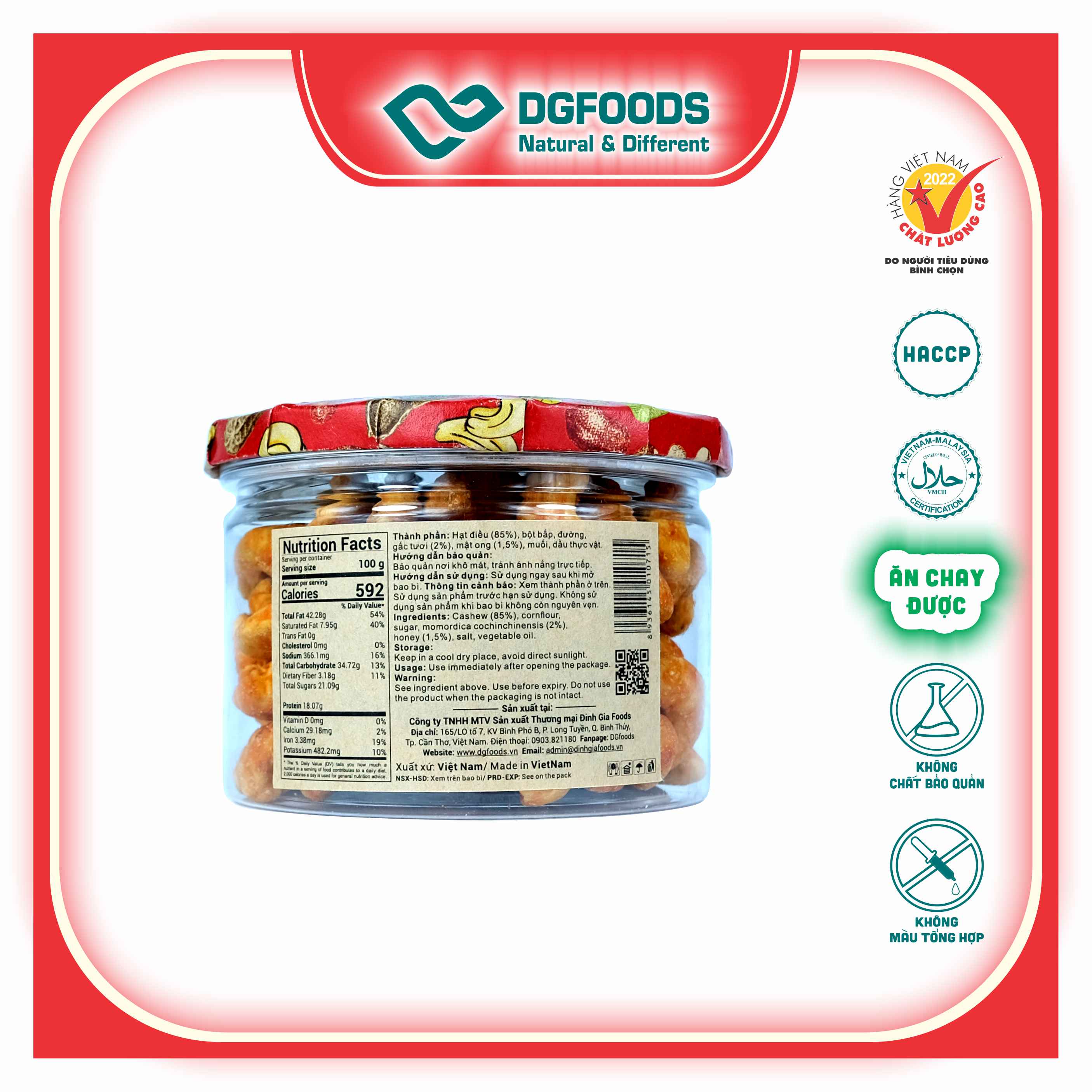 Hạt Điều Gấc Mật Ong DGfoods 120g/ Momordica cochinchinensis &amp; honey coated cashew/ HVNCLC, Haccp, Halal, Ăn chay, Ăn kiêng, Đặc sản Cần Thơ, Hạt điều bình phước, quà Tết, quà tặng, hạt dinh dưỡng